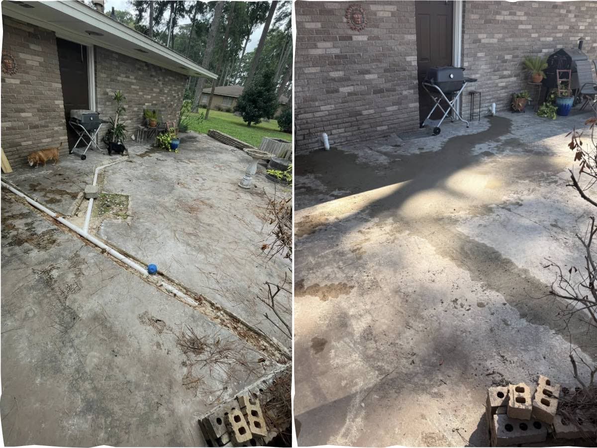 Residential patio concrete and drainage repair on a West Monroe, LA home